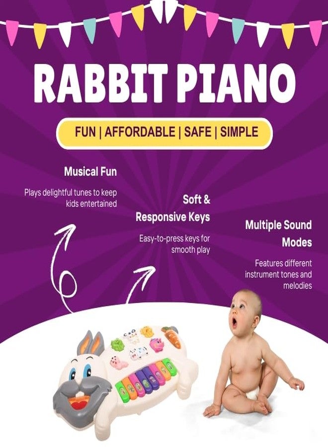 SPOCCO | Rabbit Piano Musical Toy Educational Learning Music Keyboard Toys for Kids Playset with Flashing Lights & 6 Animal Sounds & 8 Keys Fun Play Activity Birthday Gift for Boys Girls Toddlers -152 - Image 4